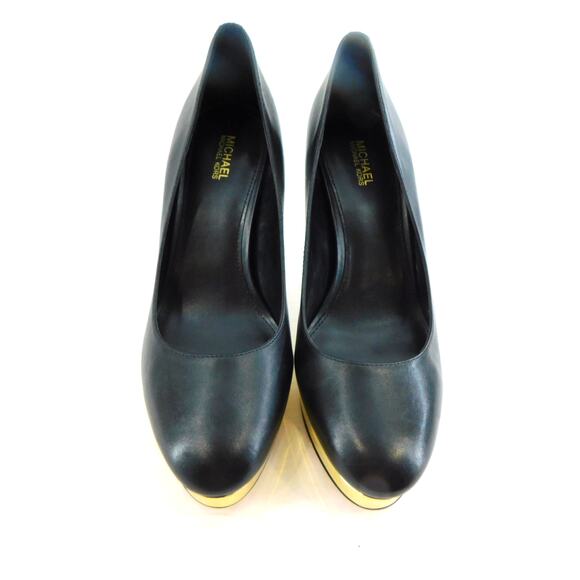 Michael Kors Womens Black and Gold Heels Chantal Platform Pump Size 8 New - Picture 2 of 11